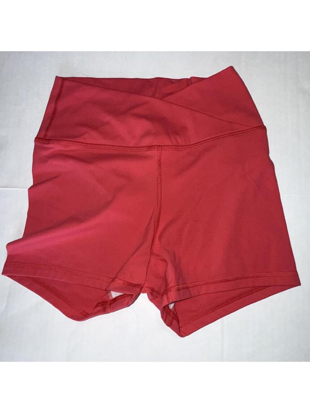FLEO High-Waisted Athletic Shorts Red Size Small Workout Spandex